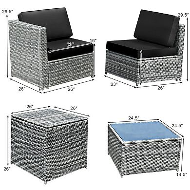 SKONYON 8 Piece Wicker Rattan Patio Dinning Set with Tempered Glass Storage Table