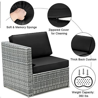 SKONYON 8 Piece Wicker Rattan Patio Dinning Set with Tempered Glass Storage Table