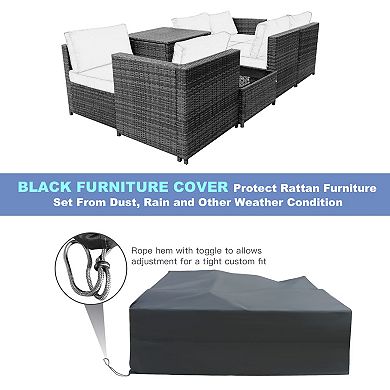 SKONYON 8 Piece Wicker Rattan Patio Dinning Set with Tempered Glass Storage Table