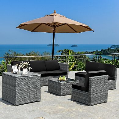 SKONYON 8 Piece Wicker Rattan Patio Dinning Set with Tempered Glass Storage Table