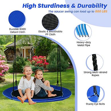 SKONYON 40 Inch Saucer Tree Swing Round with LED Lights for Kids and Adults 660 lbs