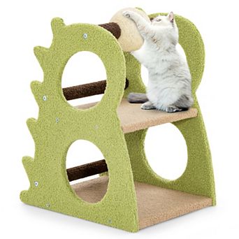 SKONYON 2 tier Modern Cat Tree for Indoor Cats with Rotatable Sisal Scratching Ball