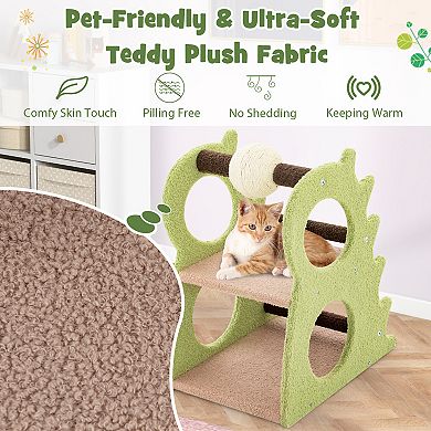 SKONYON 2-Tier Modern Cat Tree for Indoor Cats with Rotatable Sisal Scratching Ball