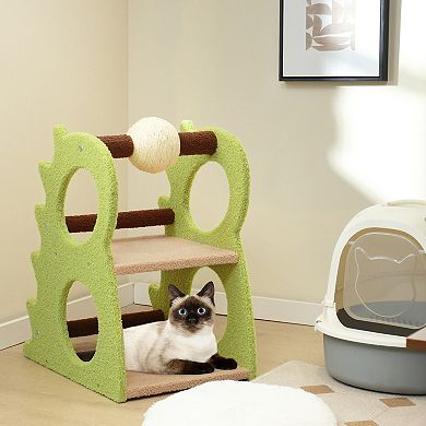 SKONYON 2-Tier Modern Cat Tree for Indoor Cats with Rotatable Sisal Scratching Ball