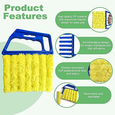 4 Pack Window Blind Cleaner Duster Tool, Washable 7 Finger Dusters Brush Dusting Cleaner Tool