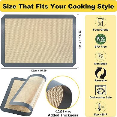 Non-Stick Silicone Baking Mat, Heat Resistant, Reusable,16.5 x 11.6inch, Rectangular, 4-Pack
