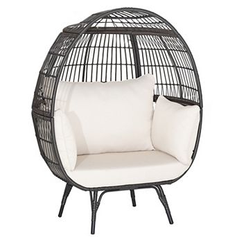 SKONYON Oversized Patio Rattan Egg Lounge Chair with 4 Cushions 43" x 32.5" x 57"