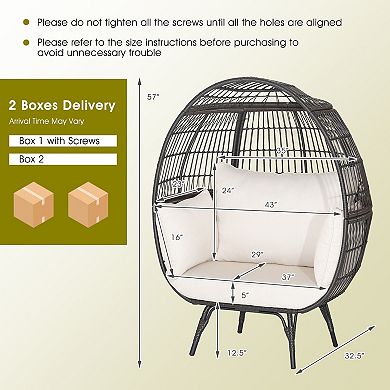 SKONYON Oversized Patio Rattan Egg Lounge Chair with 4 Cushions 43" x 32.5" x 57"