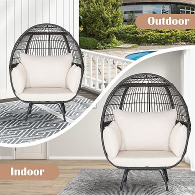 SKONYON Oversized Patio Rattan Egg Lounge Chair with 4 Cushions 43" x 32.5" x 57"