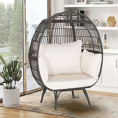 SKONYON Oversized Patio Rattan Egg Lounge Chair with 4 Cushions 43" x 32.5" x 57"