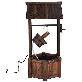 SKONYON Garden Rustic Wishing Well Wooden Water Fountain with Pump for Outdoor Decor