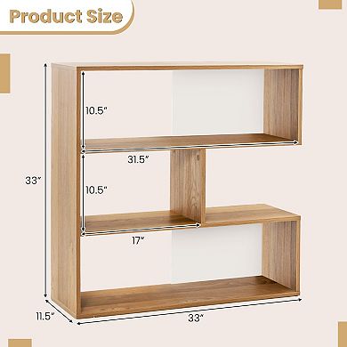 SKONYON Concave 3-Shelf Open Bookcase with Anti-Tip Device for Living Room Study Office