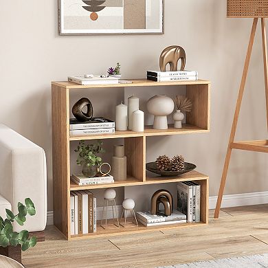 SKONYON Concave 3-Shelf Open Bookcase with Anti-Tip Device for Living Room Study Office