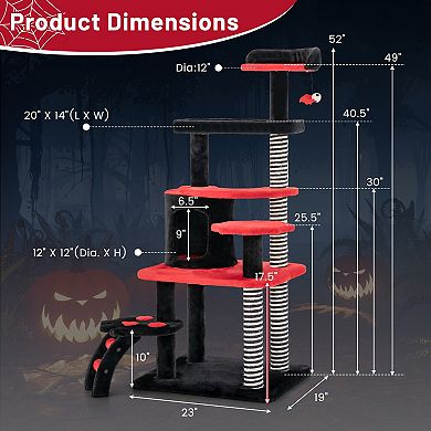 SKONYON Gothic Cat Tree with Bed Condo and Sisal Scratching Post 23" x 19" x 52"