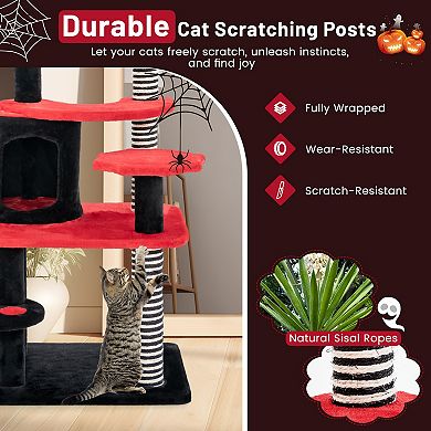 SKONYON Gothic Cat Tree with Bed Condo and Sisal Scratching Post 23" x 19" x 52"
