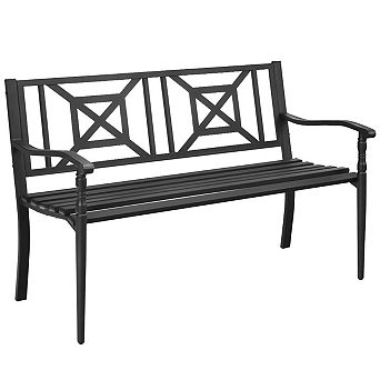 SKONYON Patio Garden Bench with Powder Coated Steel Frame 50.5" x 25" x 32.5"