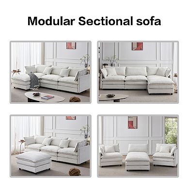 L Shaped Modular Cloud Couch Sectional, pholstered Soft Chenille Fabric Sofa, with Movable Ottoman