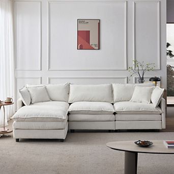 L Shaped Modular Cloud Couch Sectional, pholstered Soft Chenille Fabric Sofa, with Movable Ottoman