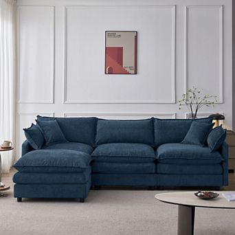 L Shaped Modular Cloud Couch Sectional, pholstered Soft Chenille Fabric Sofa, with Movable Ottoman