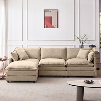L Shaped Modular Cloud Couch Sectional, pholstered Soft Chenille Fabric Sofa, with Movable Ottoman