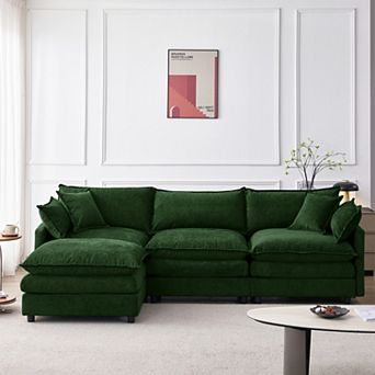 L Shaped Modular Cloud Couch Sectional, pholstered Soft Chenille Fabric Sofa, with Movable Ottoman
