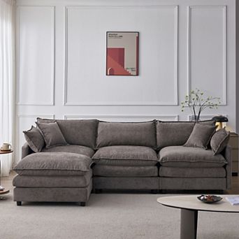 L Shaped Modular Cloud Couch Sectional, pholstered Soft Chenille Fabric Sofa, with Movable Ottoman