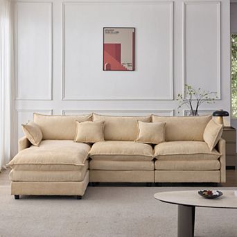 L Shaped Modular Cloud Couch Sectional, pholstered Soft Chenille Fabric Sofa, with Movable Ottoman