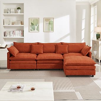 L Shaped Modular Cloud Couch Sectional, pholstered Soft Chenille Fabric Sofa, with Movable Ottoman