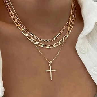 Cross Necklace for Women,Stackable Stacked Stacking Layering Layered Necklaces,Dainty Gold Necklace