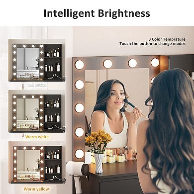 Makeup Vanity Desk with Adjustable Mirror & Lights, 4 Large Drawers Vanity Table for Bedroom