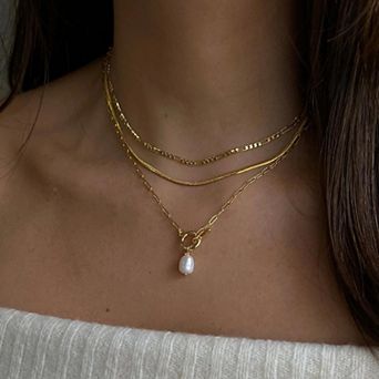 Gold Layered Necklaces for Women Dainty 14K Gold Plated Pendant Necklace Set, Cross Chain