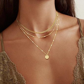 14K Gold Plated Layering Necklaces For Women Gold Necklace Set
