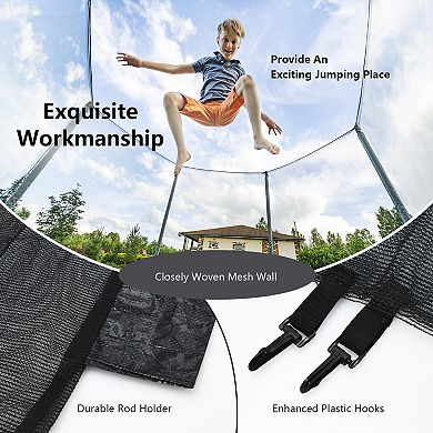 Round Trampoline Safety Net Replacement with Zipper and Buckles for Straight Pole Frames