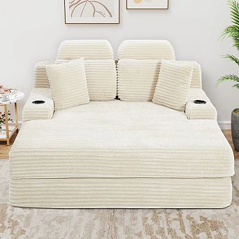 CEWOR 66.3" W Corduroy Chaise Lounge Sofa, Deep Seat Oversized Compression Sleeper Sofa Bed