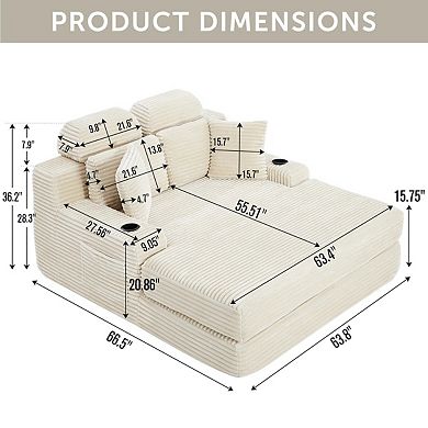 CEWOR 66.3" W Corduroy Chaise Lounge Sofa, Deep Seat Oversized Compression Sleeper Sofa Bed