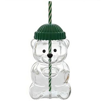 20oz Glass Bear Cup, Teddy Bear Straw Cup, Reusable Glass Tumbler with Lid for Iced Coffee, Milk Tea