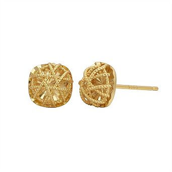 S925 Sterling Silver Gold Plated Sparkling Square Stud Earrings for Women, Sugar Cube Faceted Design