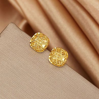 S925 Sterling Silver Gold Plated Sparkling Square Stud Earrings for Women, Sugar Cube Faceted Design