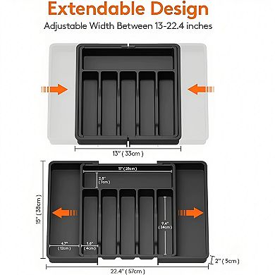 Silverware Drawer Organizer, Expandable Utensil Tray for Kitchen, Adjustable Plastic Storage