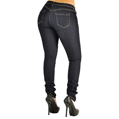 Women's Dark Indigo Stretch Denim Midrise Skinny Jeans