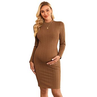 Ekouaer Maternity Dress Rib Knit Mock Turtleneck Long Sleeve Stretchy Bodycon Pregnancy Dresses