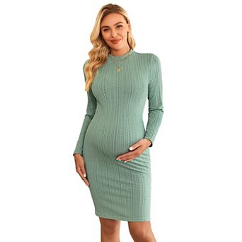 Ekouaer Maternity Dress Rib Knit Mock Turtleneck Long Sleeve Stretchy Bodycon Pregnancy Dresses