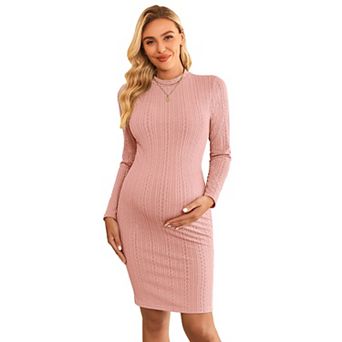 Ekouaer Maternity Dress Rib Knit Mock Turtleneck Long Sleeve Stretchy Bodycon Pregnancy Dresses