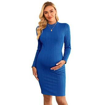 Ekouaer Maternity Dress Rib Knit Mock Turtleneck Long Sleeve Stretchy Bodycon Pregnancy Dresses