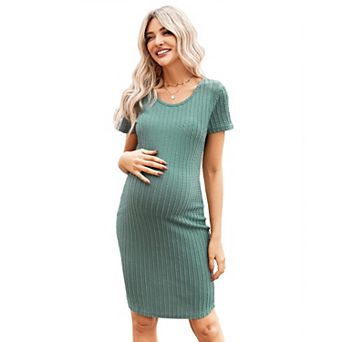 Ekouaer Maternity Dress Rib Knit Bodycon Dresses Casual Stretchy Pregnancy Baby Shower Clothes