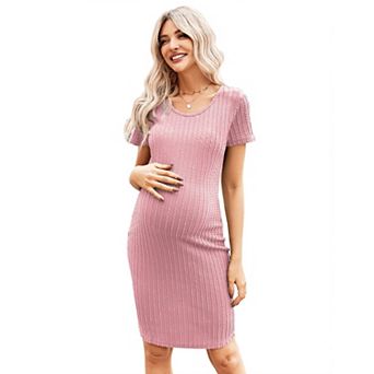 Ekouaer Maternity Dress Rib Knit Bodycon Dresses Casual Stretchy Pregnancy Baby Shower Clothes