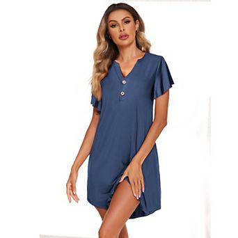 Ekouaer Women Nightgown Short Flare Sleeve Sleepshirt V Neck Sleepwear Soft Nightshirt Pajama Dress