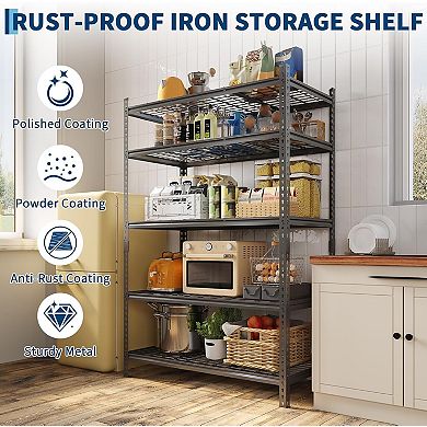 5-Tier Heavy Duty Garage Storage Shelving, 2200 LBS Capacity, Adjustable Metal Shelves
