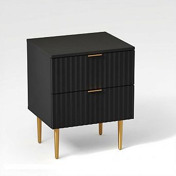 Fluted Nightstand with Charging Station & 2 Drawers, Wood Bedside Table with USB Ports & Outlets