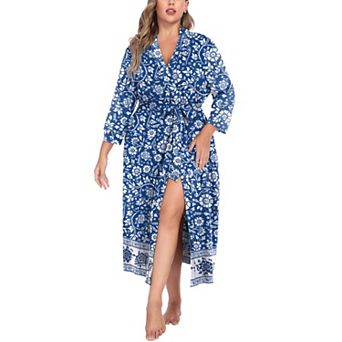 Zeagoo Womens Kimono Robes Long Knit Bathrobe Lightweight Soft Sleepwear V Neck Ladies Loungewear
